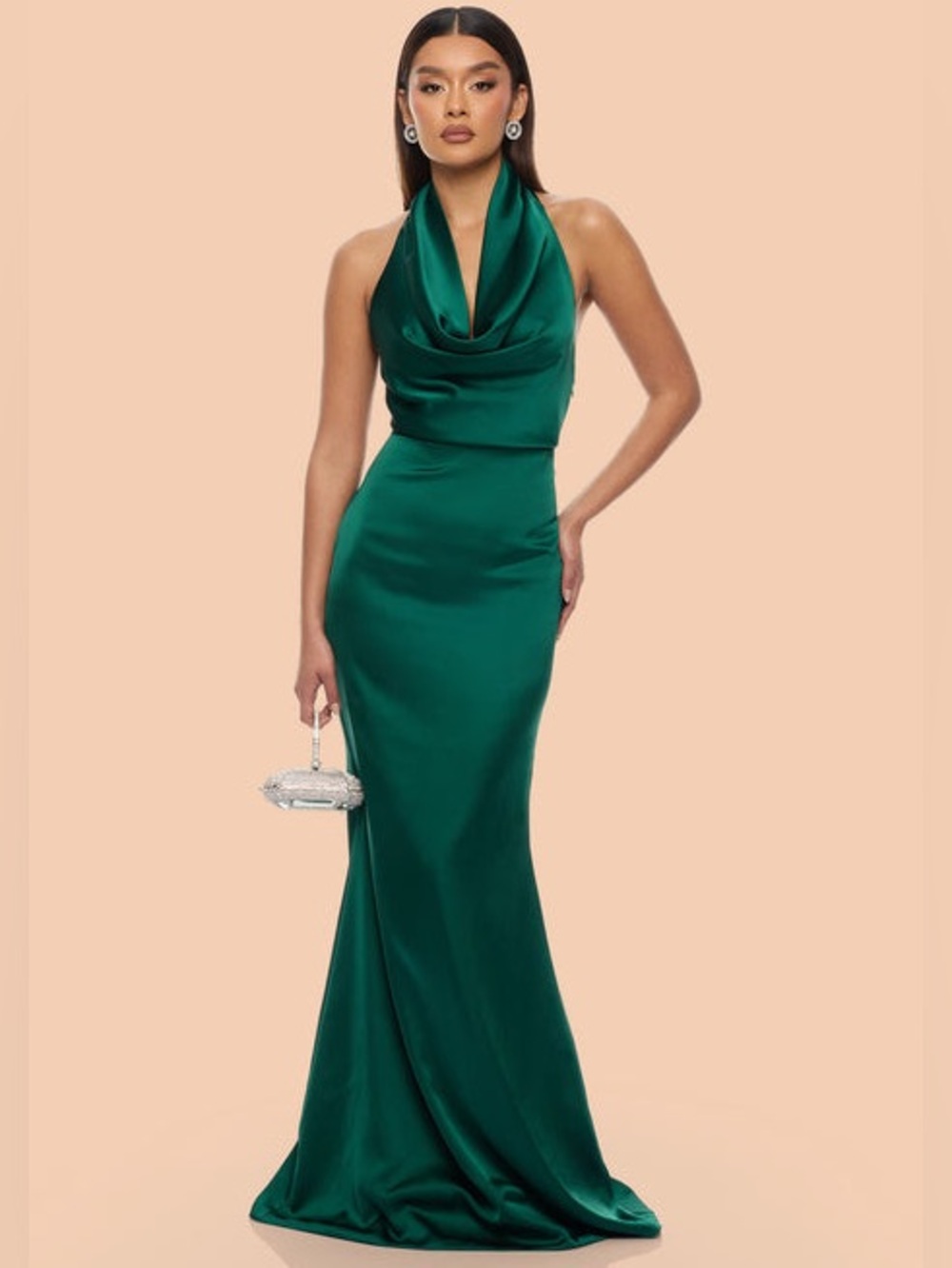 Fashion Nova Laena Satin Draped Maxi Dress